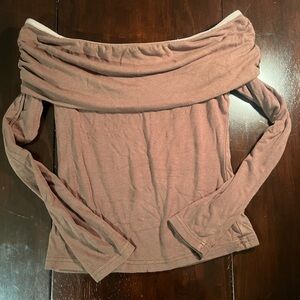 Brown Off-Shoulder Long Sleeve Top